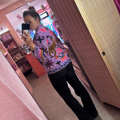 handgefertigte Velvet Jacke " Wild Flowers"  Lavender Love