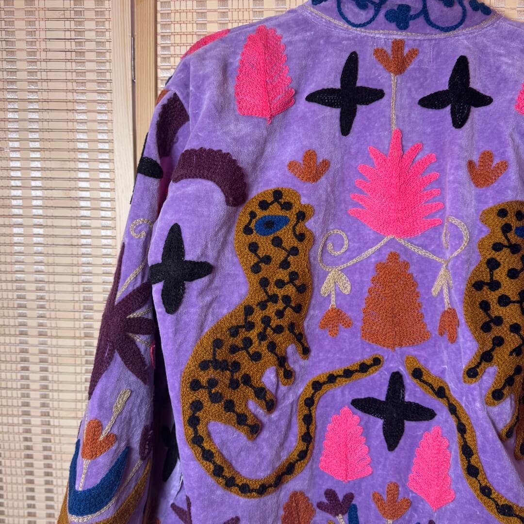 handgefertigte Velvet Jacke " Wild Flowers"  Lavender Love