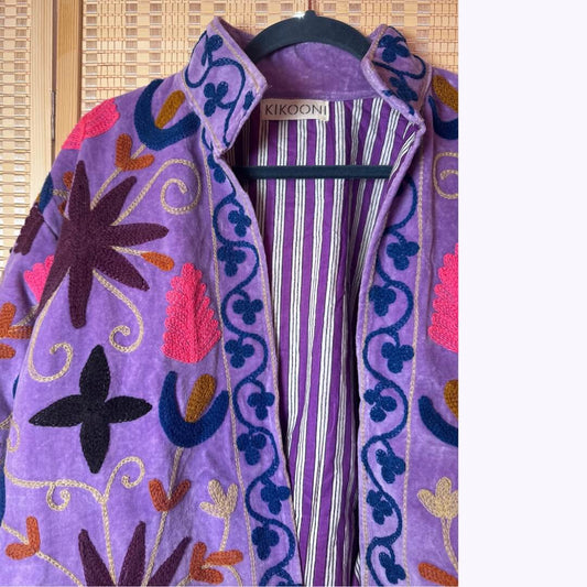 handgefertigte Velvet Jacke " Wild Flowers"  Lavender Love