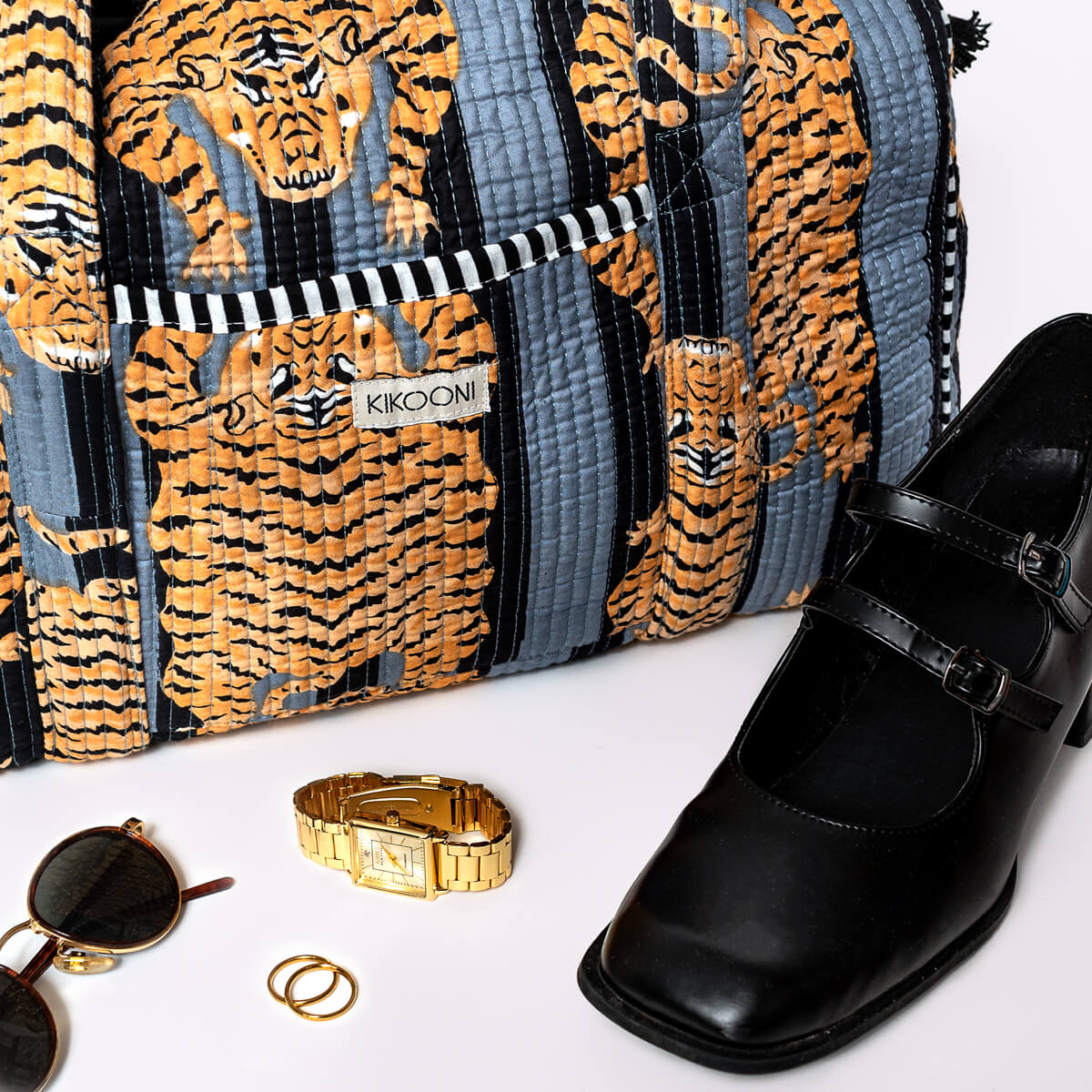 Handgemachte Baumwolltasche  "Poppy Tiger Black"