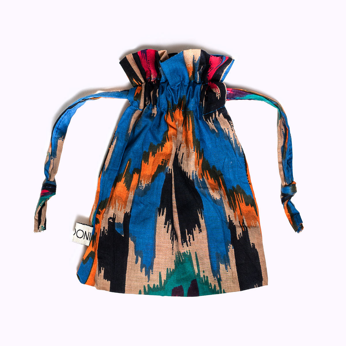 "blue ikat" cotton pouch
