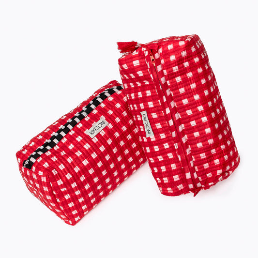 Kosmetiktasche "HAPPY CHECKS" rot