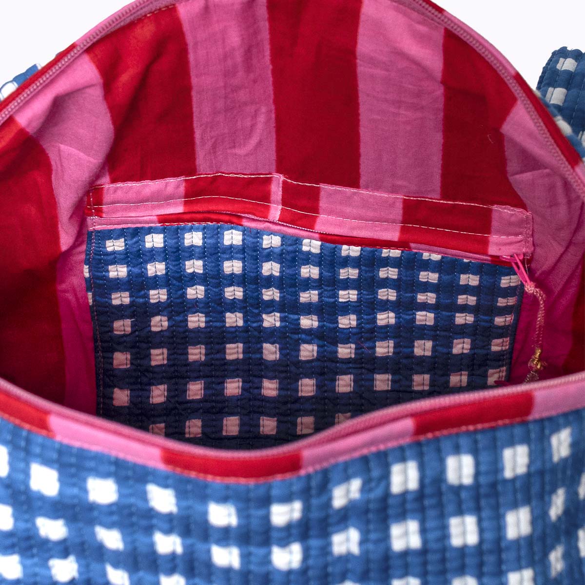 "Happy Checks" cotton bag blue