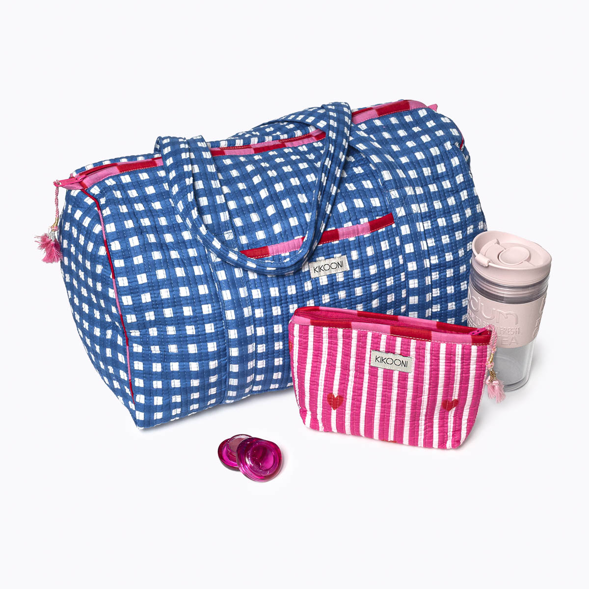 Baumwolltasche "Happy Checks" blau