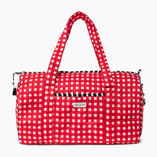 Handgemachte Baumwolltasche "HAPPY CHECK" red