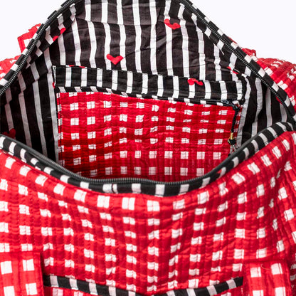 Handgemachte Baumwolltasche "HAPPY CHECK" red