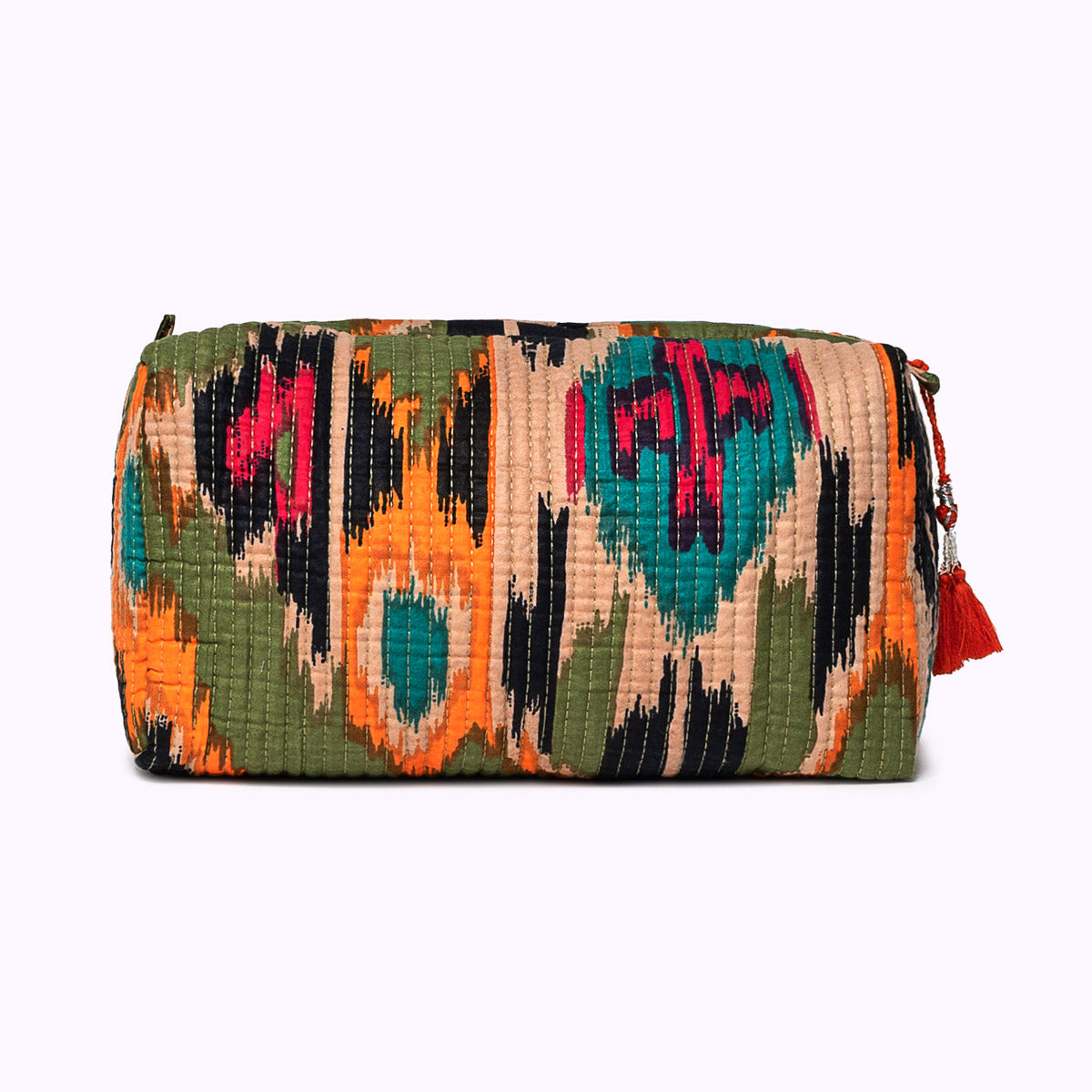 "green ikat" cosmetic bag