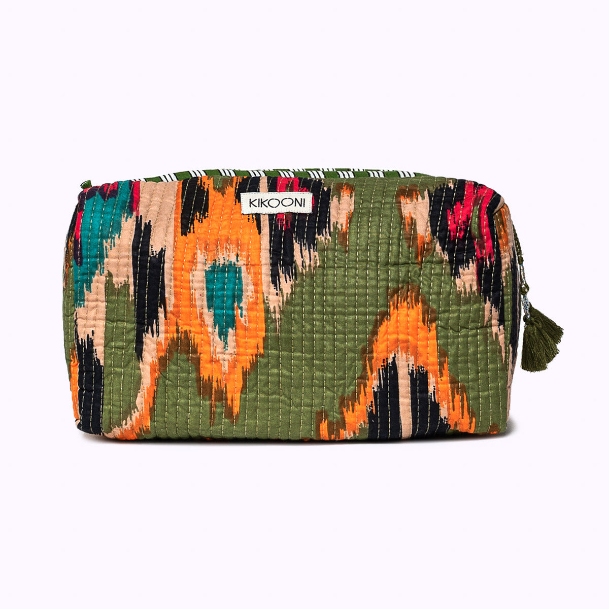 "green ikat" cosmetic bag