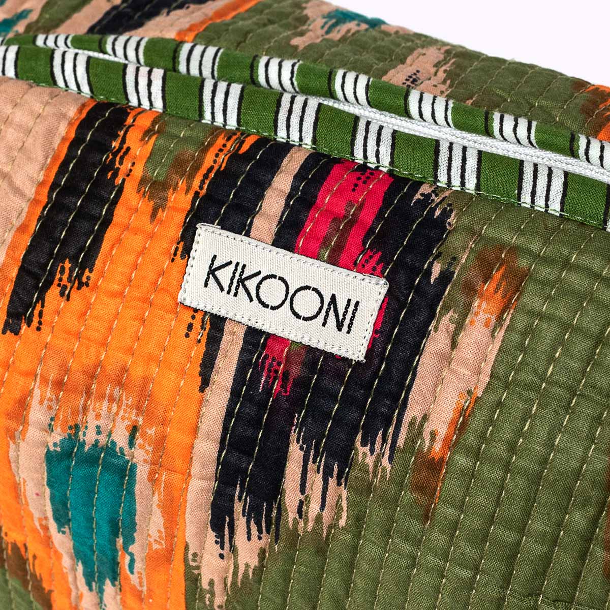 "green ikat" cosmetic bag
