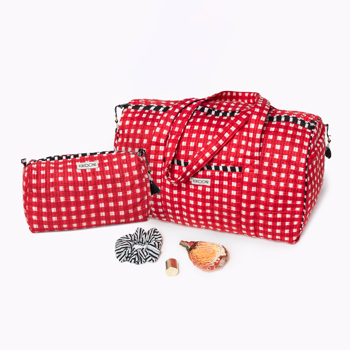 Handmade cotton bag "HAPPY CHECK" red