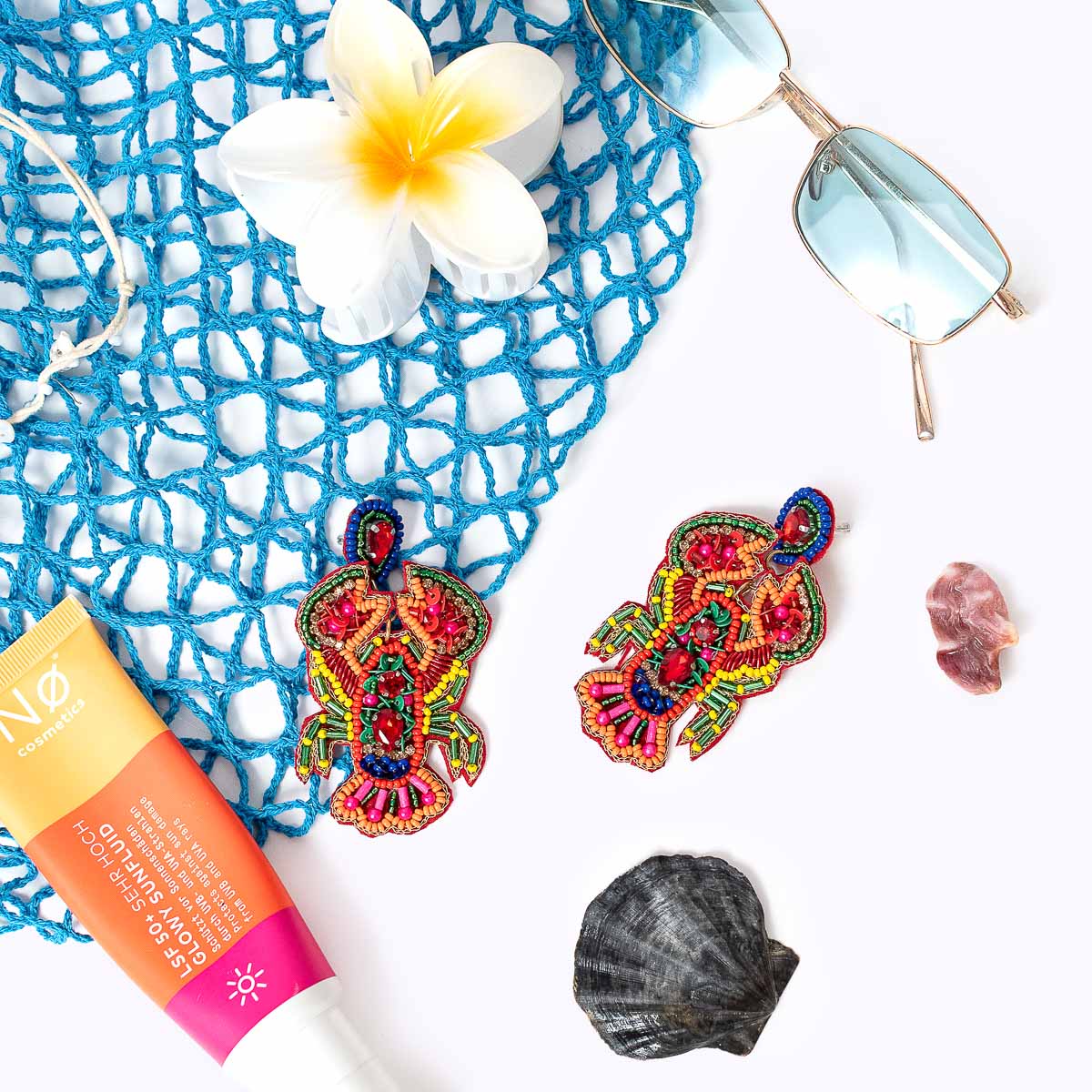 Beaded earrings "Funky Lobster"