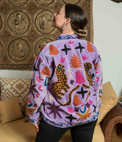 handgefertigte Velvet Jacke " Wild Flowers"  Lavender Love