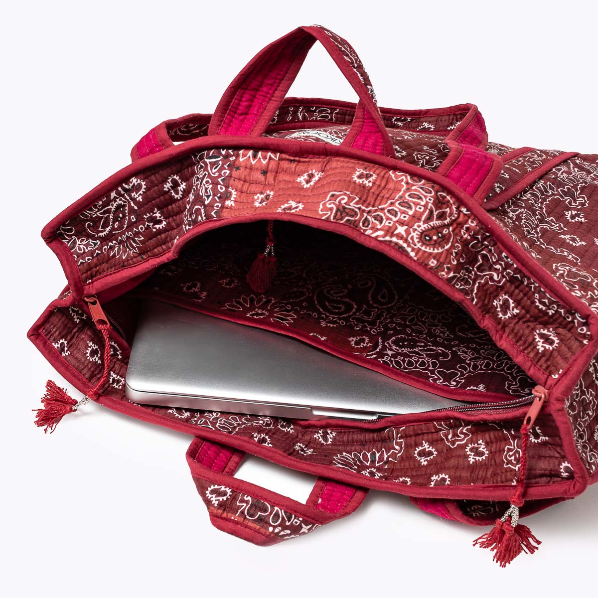 Reise Tote Bag  "Patchwork Paisley Dark Burgundy"