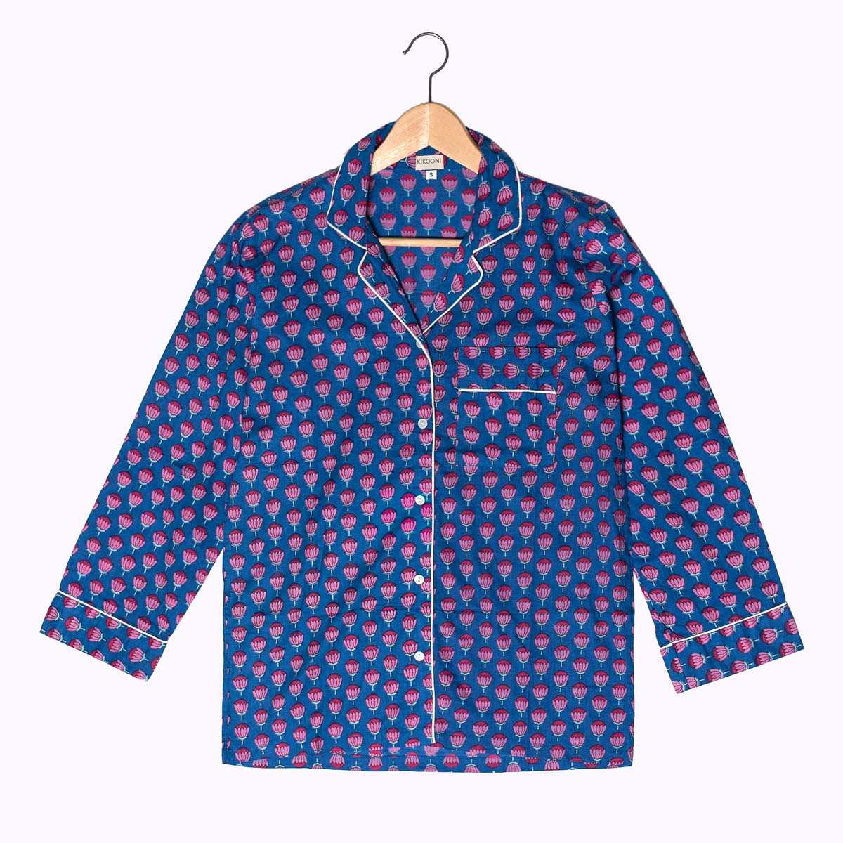 handbedruckter Baumwoll Pyjama "Indigo Bloom"