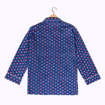 handbedruckter Baumwoll Pyjama "Indigo Bloom"