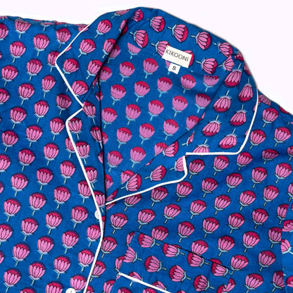 handbedruckter Baumwoll Pyjama "Indigo Bloom"