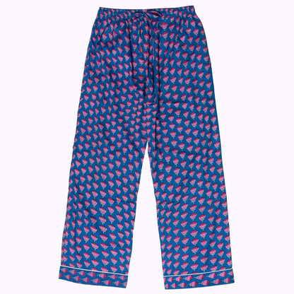 handbedruckter Baumwoll Pyjama "Indigo Bloom"