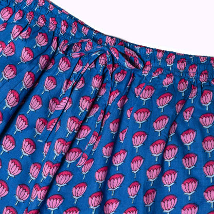 handbedruckter Baumwoll Pyjama "Indigo Bloom"