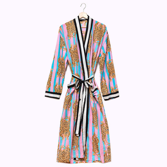Leichter Baumwoll Kimono "Poppy Tiger Bubblegum"