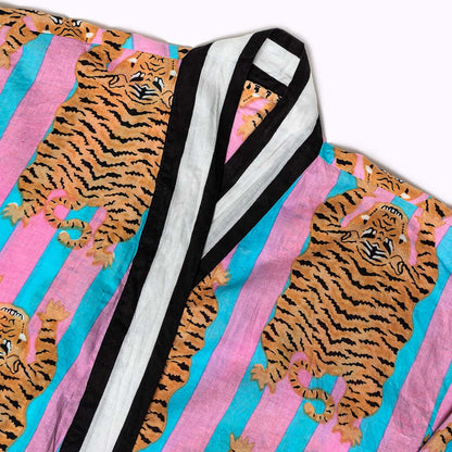 Leichter Baumwoll Kimono "Poppy Tiger Bubblegum"