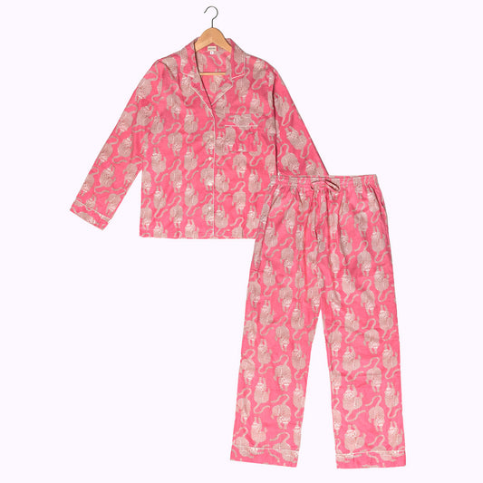 handbedruckter Baumwoll Pyjama "Blush Tiger"