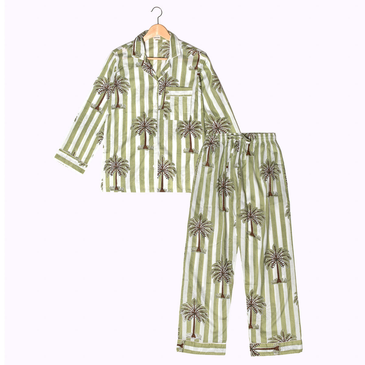 handbedruckter Baumwoll Pyjama "Olive Oasis"