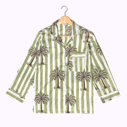 handbedruckter Baumwoll Pyjama "Olive Oasis"