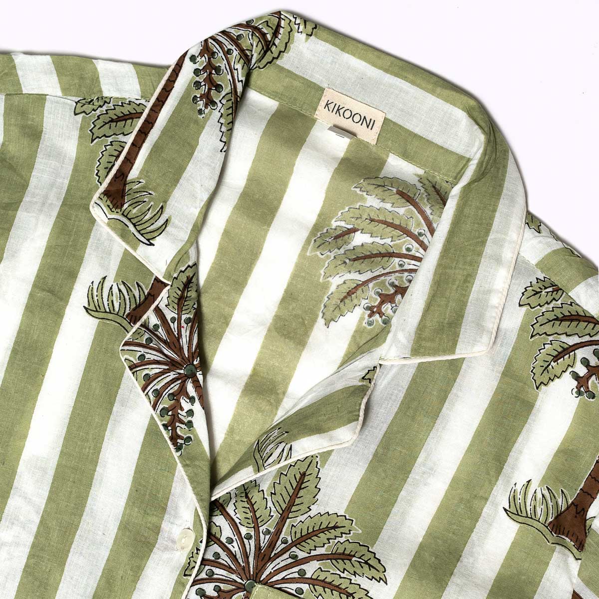 hand-printed cotton pajamas "Olive Oasis"