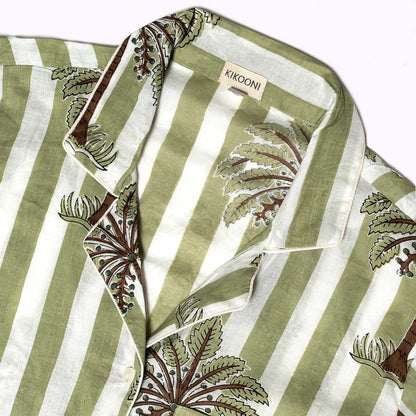 handbedruckter Baumwoll Pyjama "Olive Oasis"