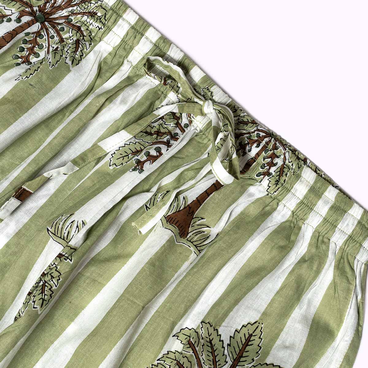 hand-printed cotton pajamas "Olive Oasis"