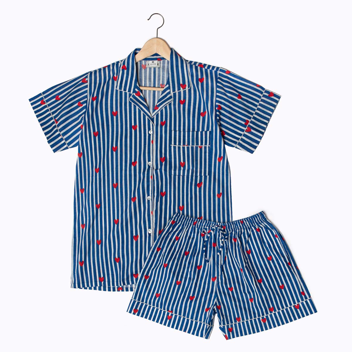 Kurzes Pyjama "LOVE EDITION" blue - natürliche Materialien