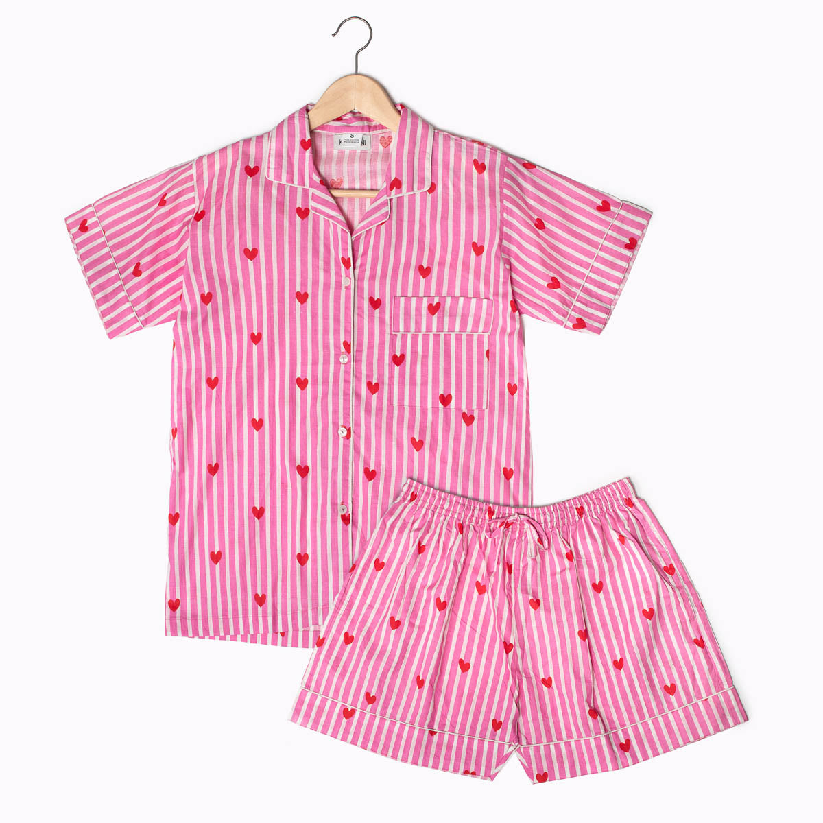 Kurzes Pyjama "LOVE EDITION" pink - natürliche Materialien