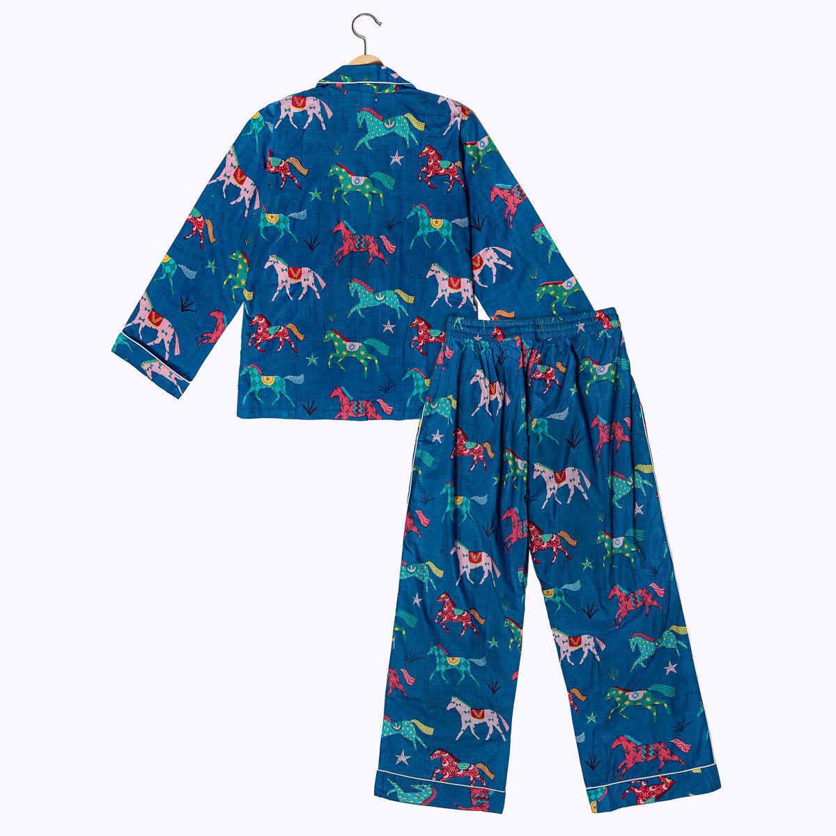 handbedruckter Baumwoll "Wild Horses - blue"