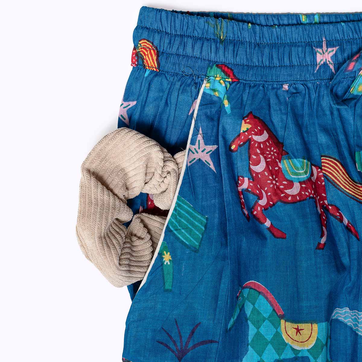 handbedruckter Baumwoll "Wild Horses - blue"