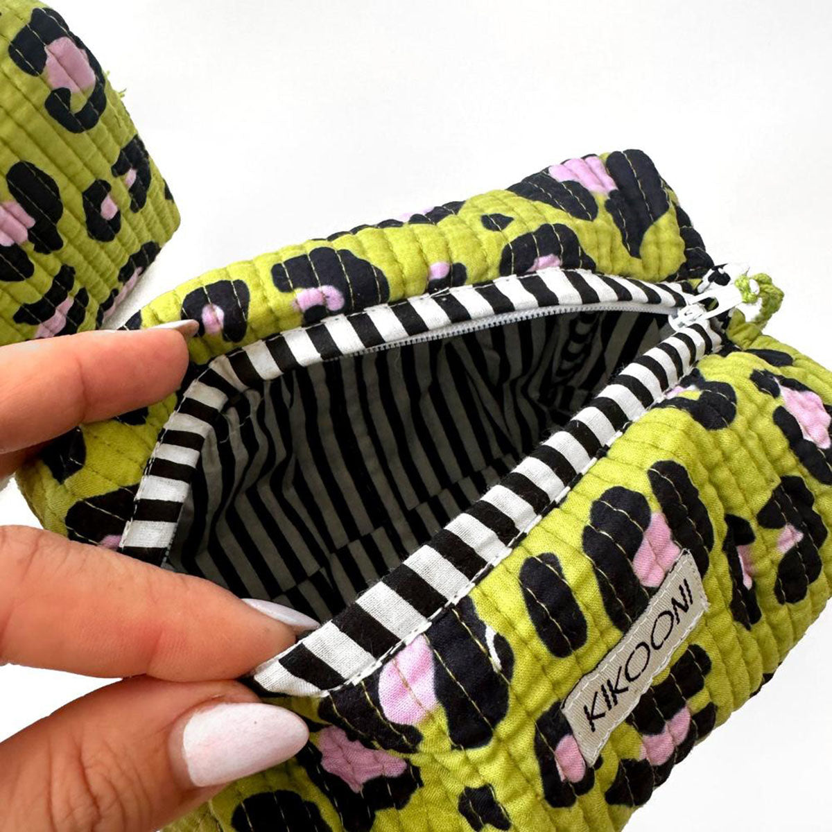 Handmade small cosmetic bag "oh leo cosmic green"