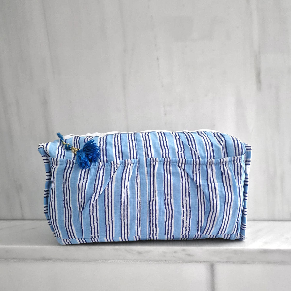 handgemachte Kosmetiktasche "Ikat blue"