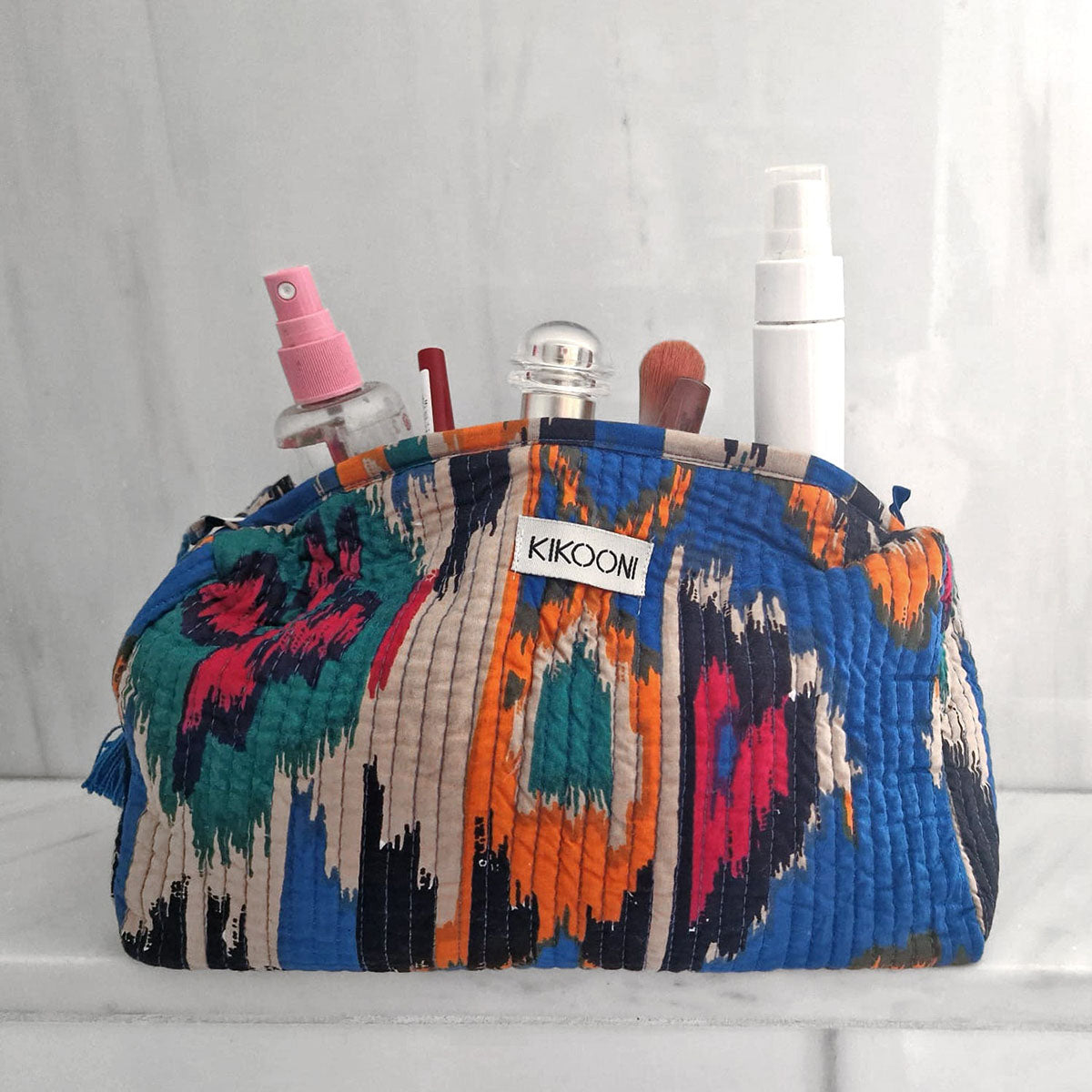 handgemachte Kosmetiktasche "Ikat blue"