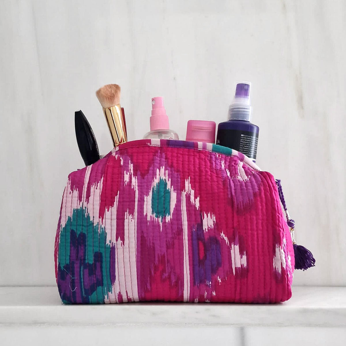 handgemachte Kosmetiktasche "Purple Ikat"