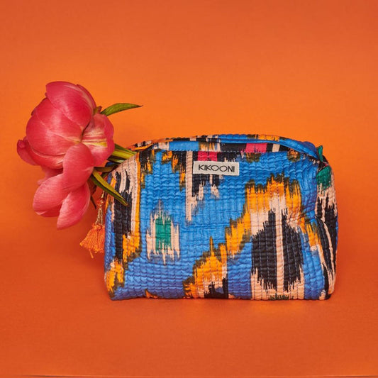 handmade small cosmetic bag "blue Ikat"