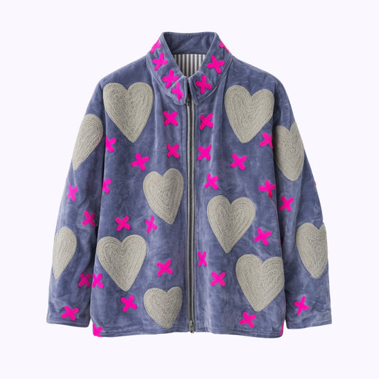 handgefertigte Velvet Jacke "my Love" grey