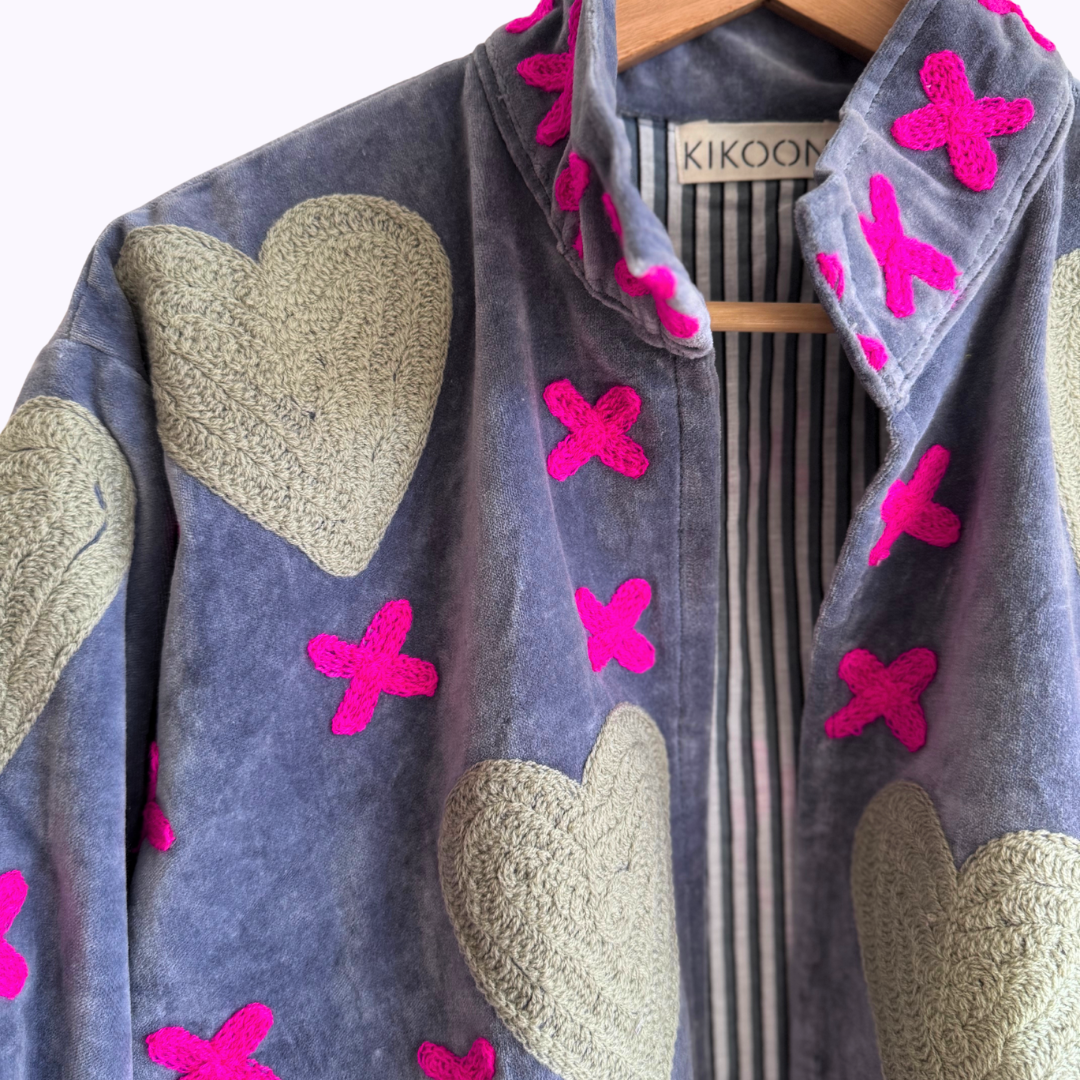 handgefertigte Velvet Jacke "my Love" grey