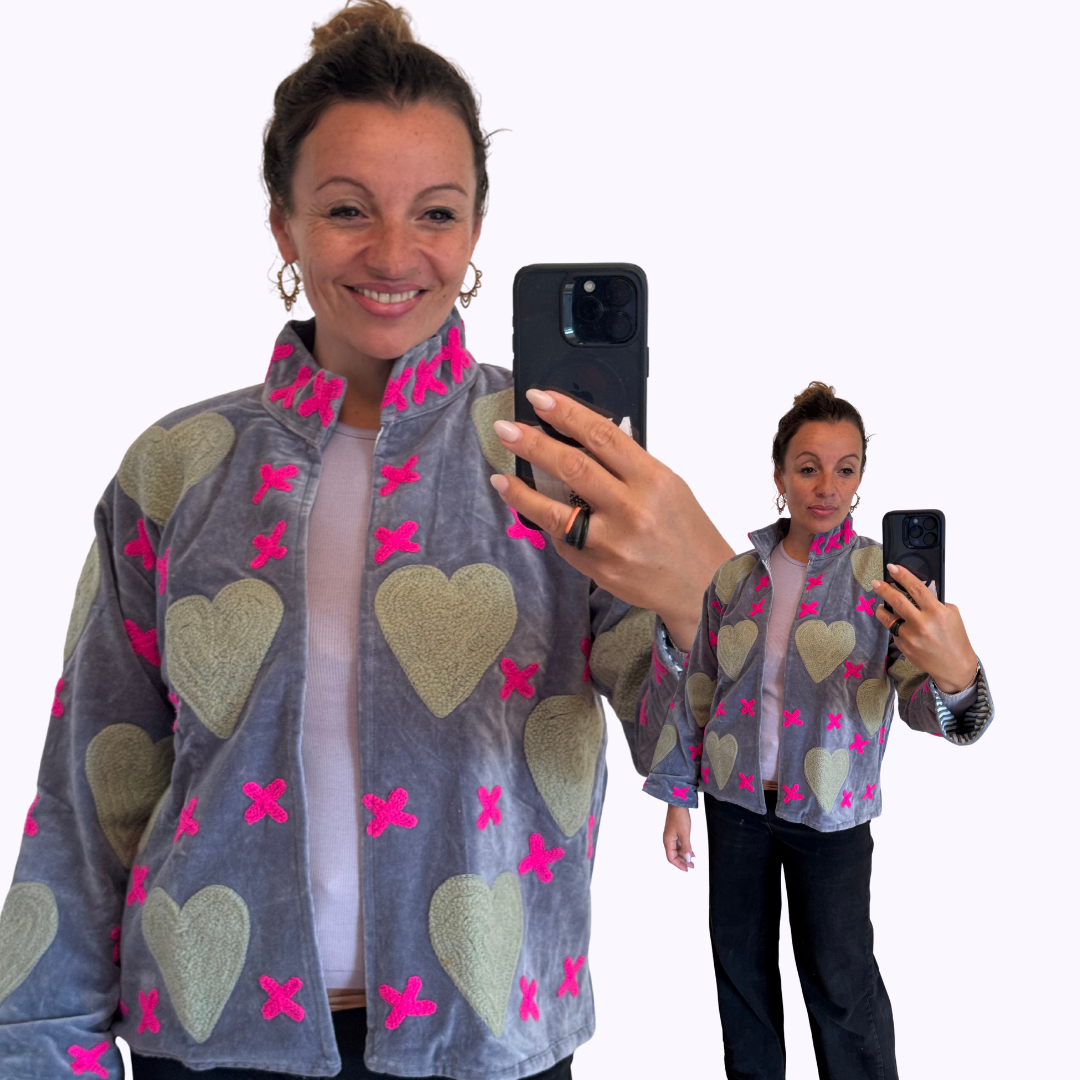 handgefertigte Velvet Jacke "my Love" grey