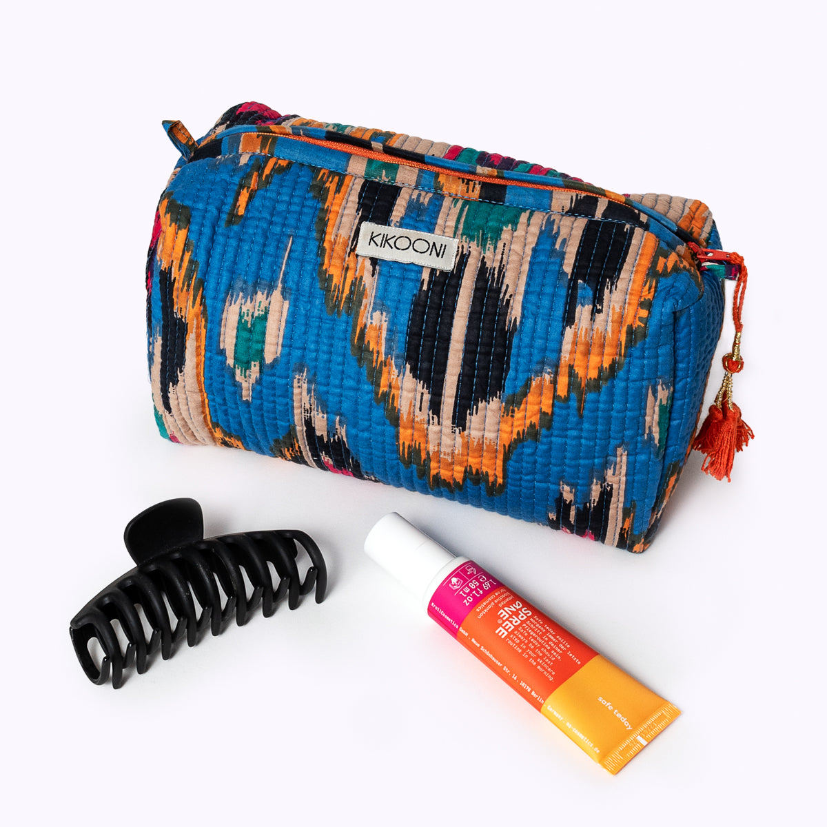 Handgemachte Kosmetiktasche "Ikat blue"