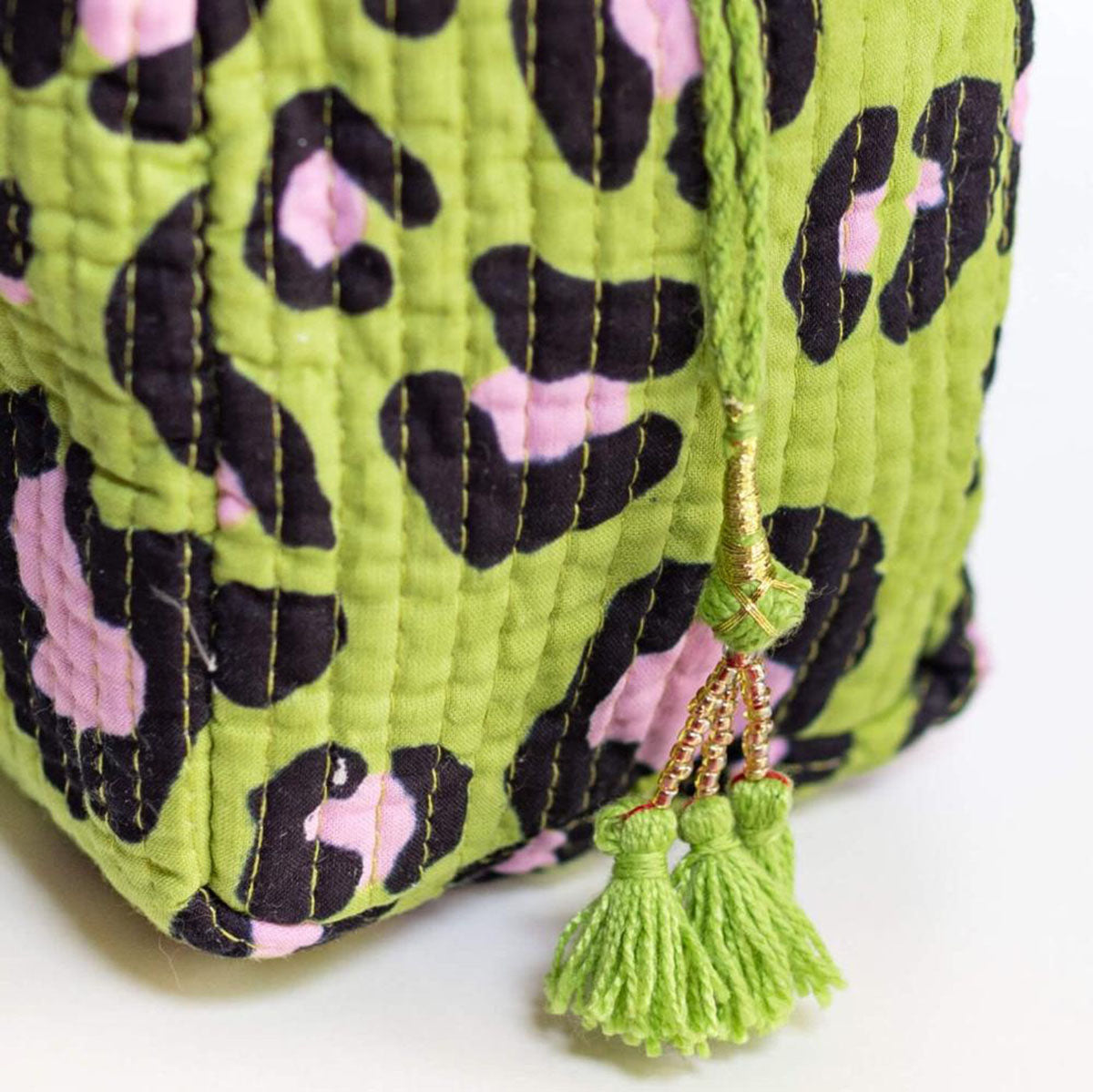 Handmade small cosmetic bag "oh leo cosmic green"