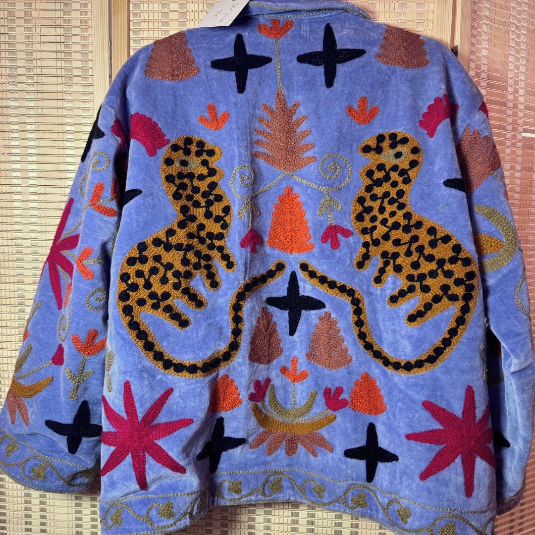 handcrafted "Wild Flowers" velvet jacket, Blue Moon