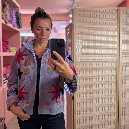 handgefertigte Velvet Jacke " Wild Flowers"  Blue Moon