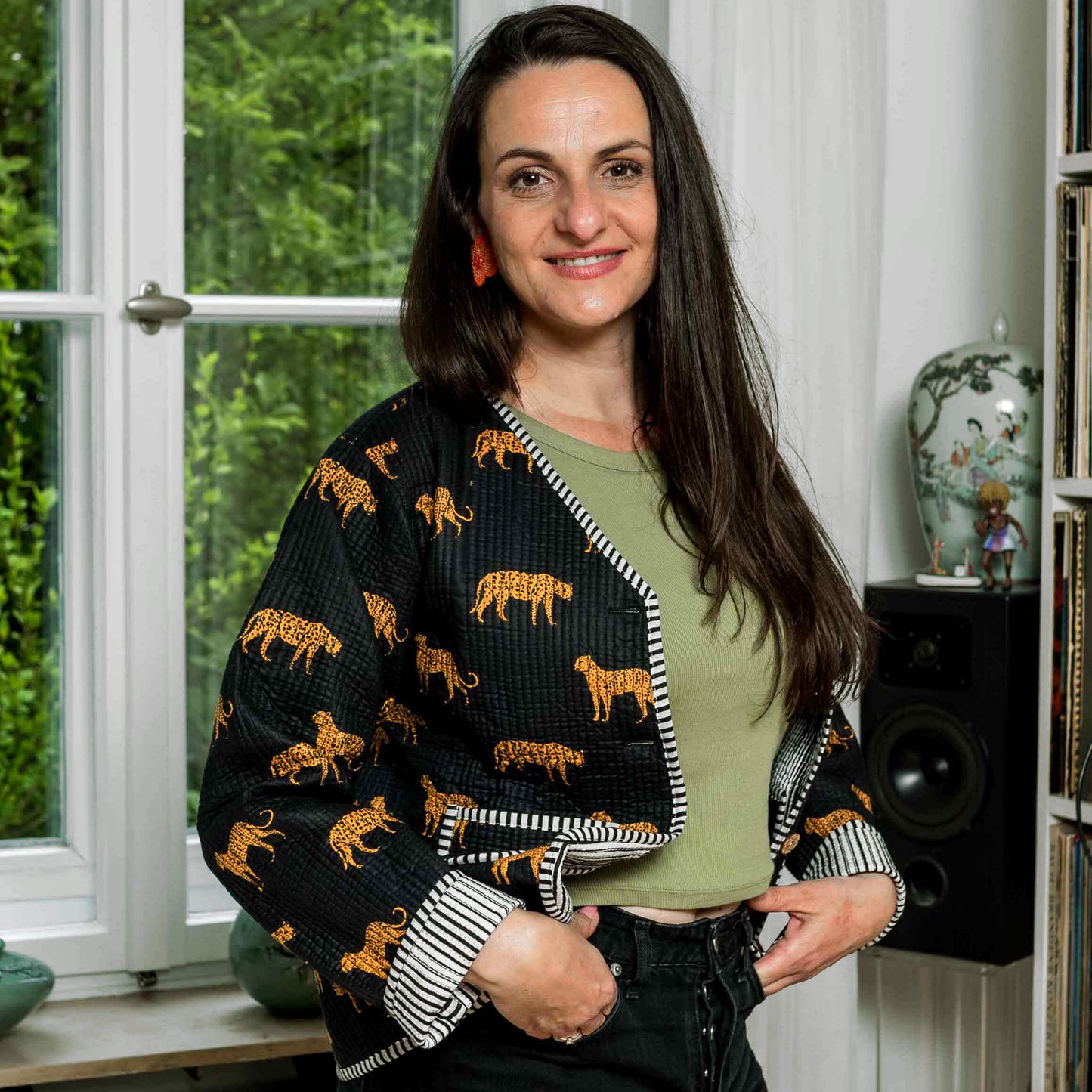 handgefertigte Baumwolljacke "black Leopard"