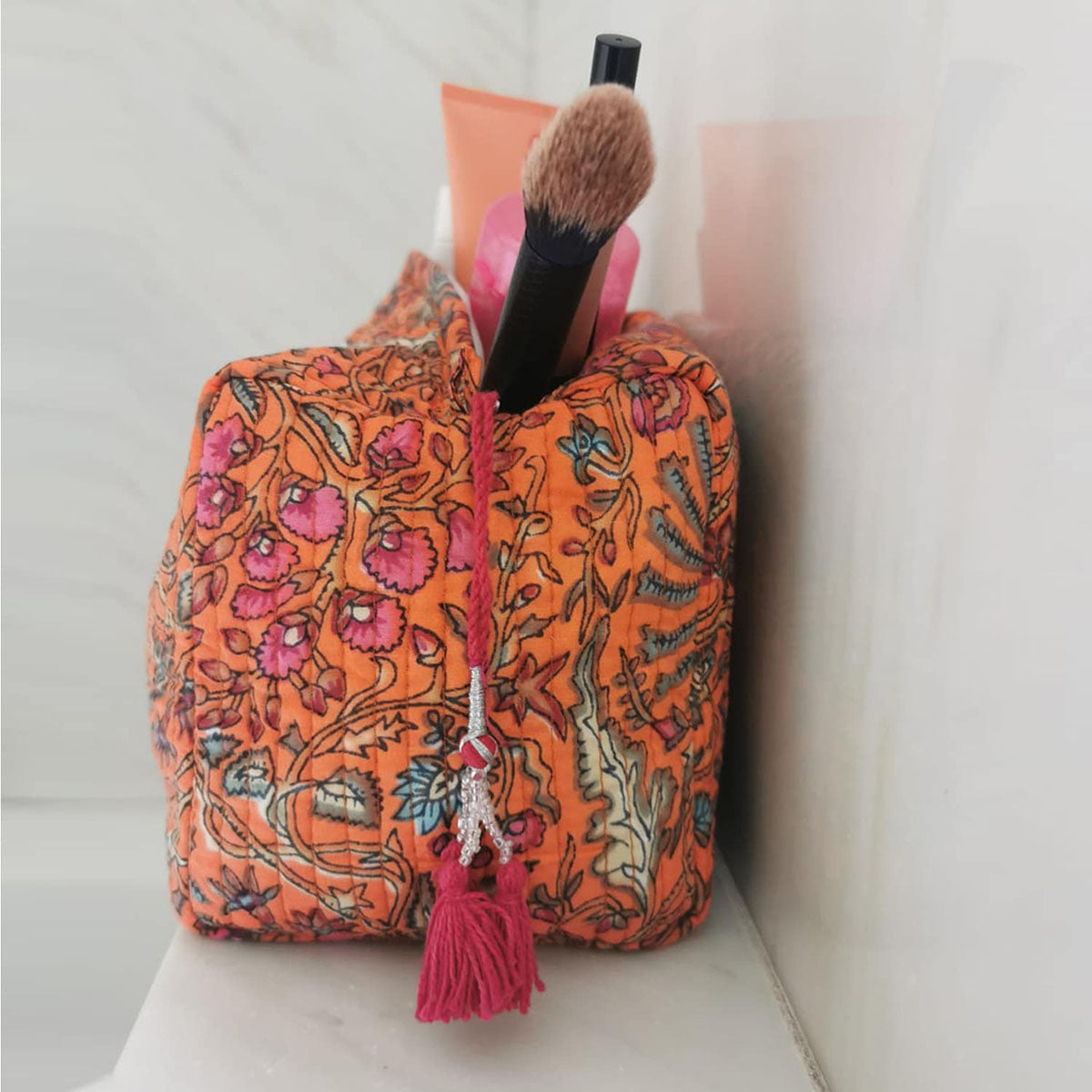 handmade cosmetic bag "orange palm"