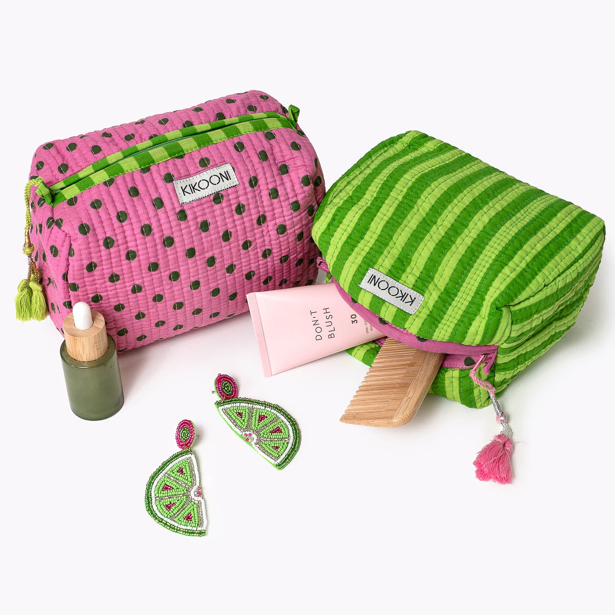 kleine Kosmetiktasche "Thin Stripes LIME"